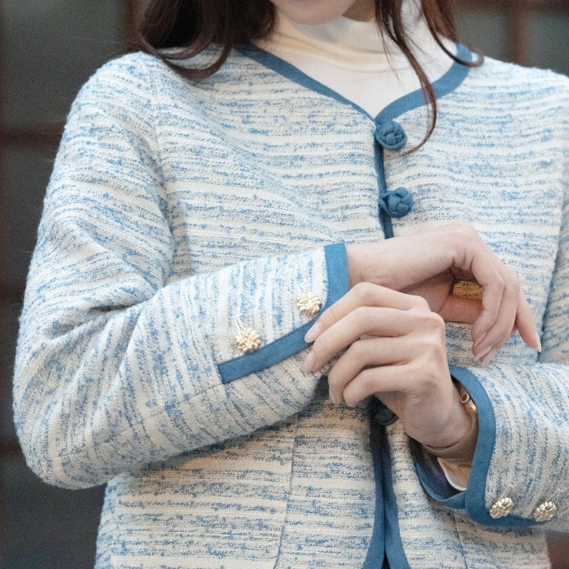 Collarless Ball Ball Tweed KF Jacket 波波盤扣花呢外套