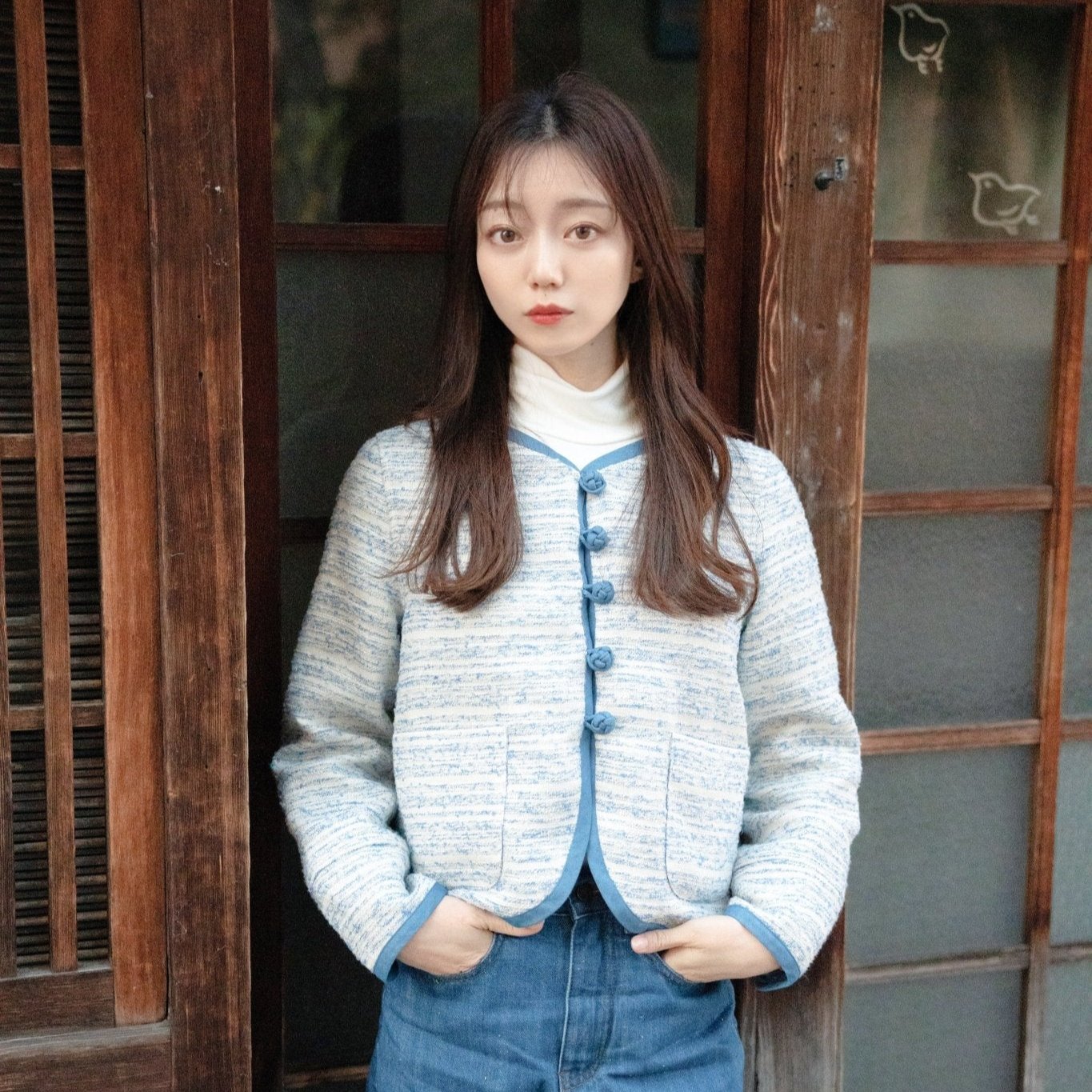 Collarless Ball Ball Tweed KF Jacket 波波盤扣花呢外套