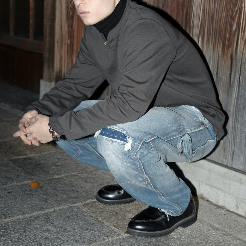 F06 Double Knee Damaged Washed Jeans